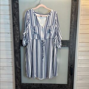 torrid Blue and White Vertical Stripe Drawstring Dress